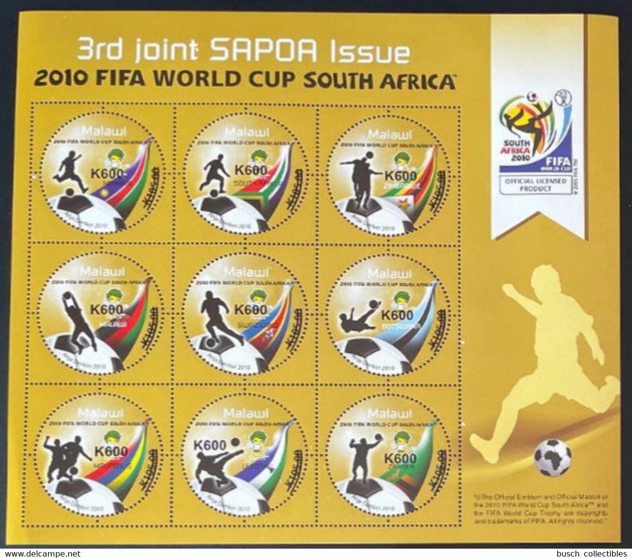 Malawi 2010 / 2020 Overprint Surchargé World Cup FIFA South Africa Coupe Du Monde WM SAPOA Souvenir Sheet Bloc Block - Malawi (1964-...)