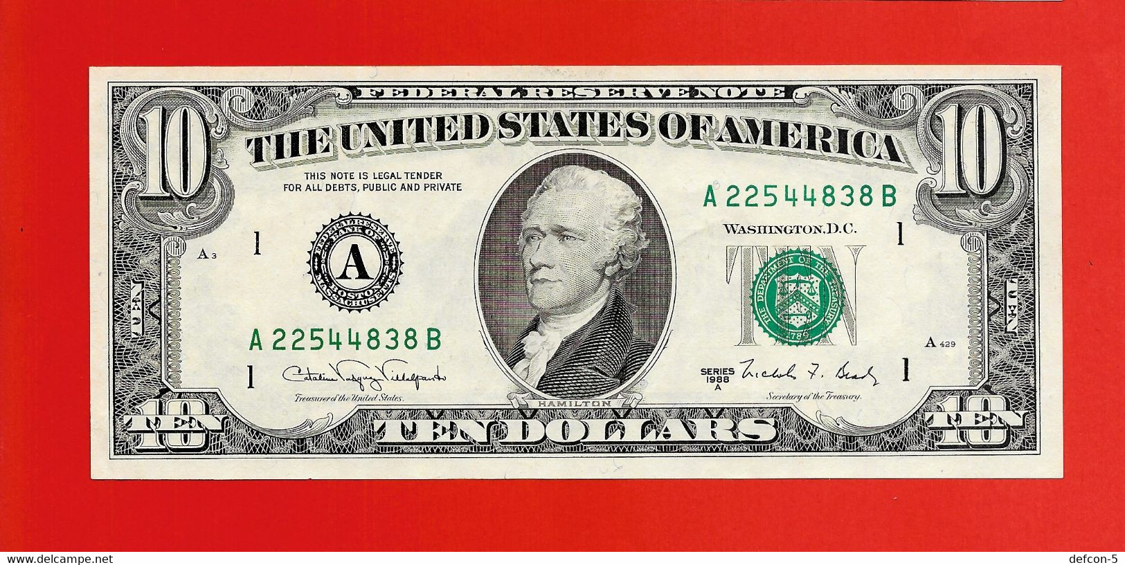Rarität ! 2 X10 US-Dollar Fortlaufend [1988] > A 22544837 B / ...38 B < {$002-010N} - Billets De La Federal Reserve (1928-...)