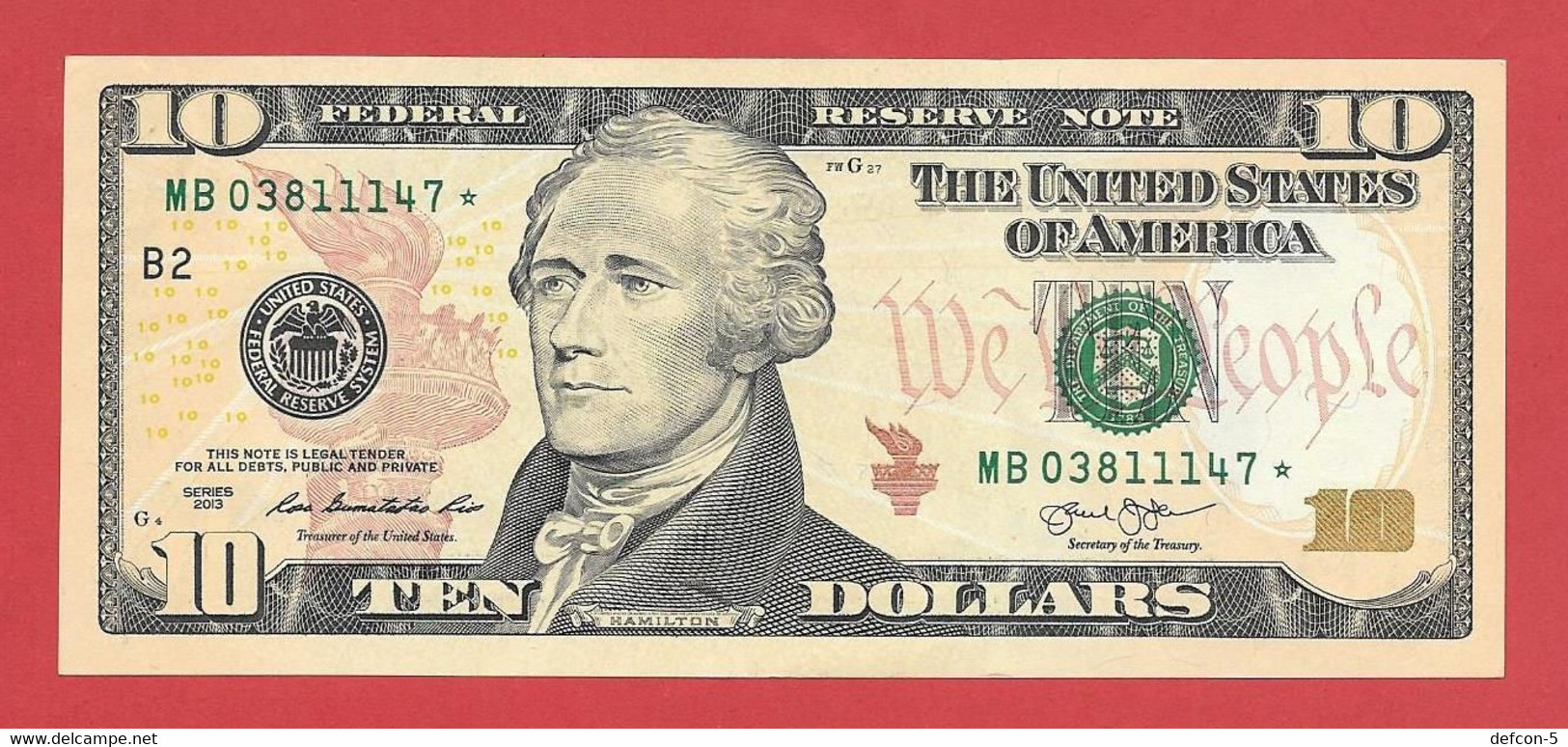 Mega Top-Rarität ! STAR-Note: 10 US-Dollar [2013] > MB03811147* < 2. Lauf Mit 640.000 {$001-010} - National Currency