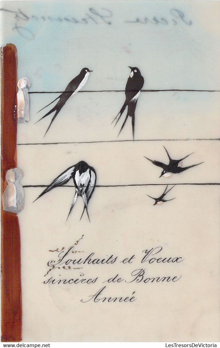 ANIMAUX - Illustration Non Signée - Oiseaux - Hirondelles Sur Un Fil - Carte Postale Ancienne - Birds