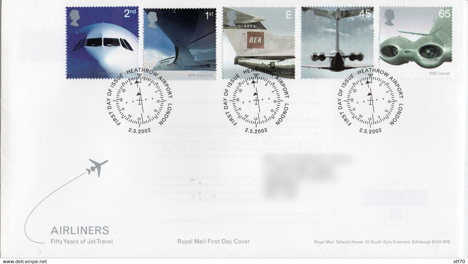 GREAT BRITAIN 2002 50th Anniversary Of Passenger Jet Aviation FDC - 2001-2010. Decimale Uitgaven