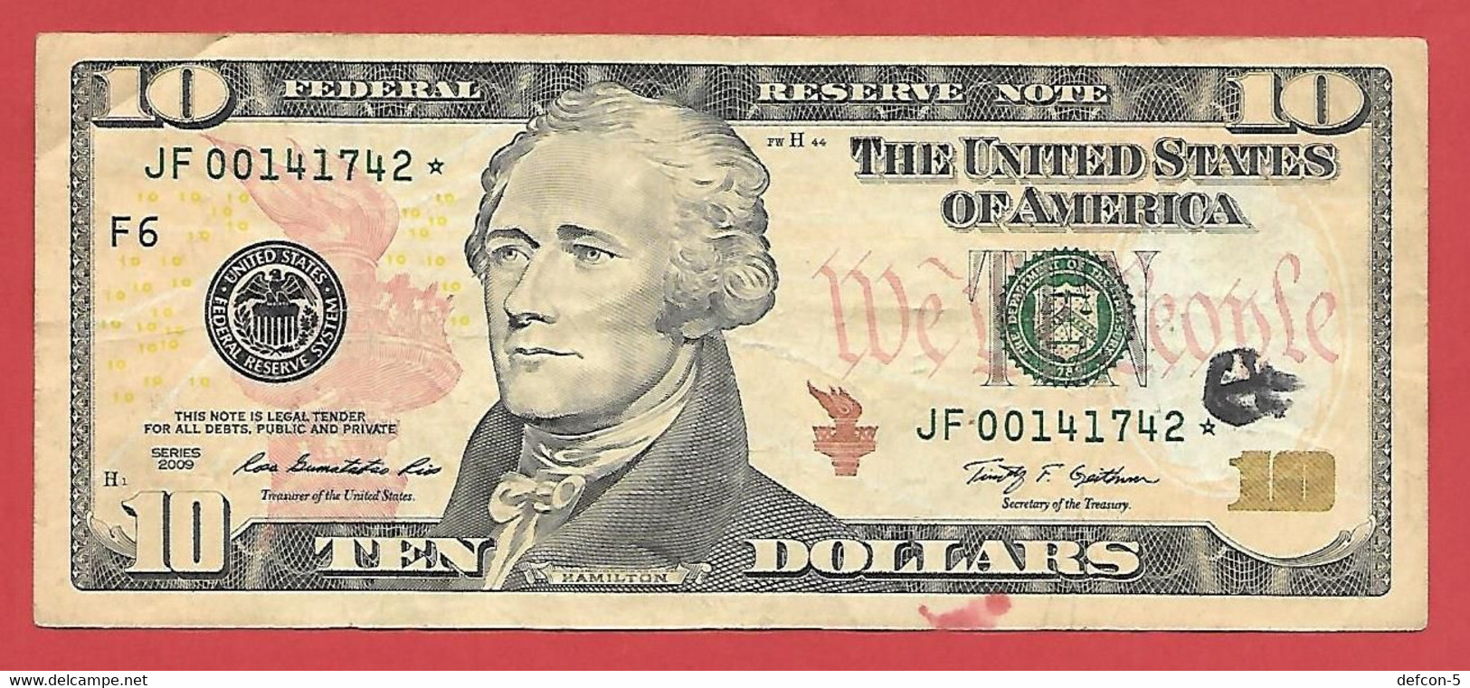 Mega Top-Rarität ! STAR-Note: 10 US-Dollar [2009] > JF00141742* < 1 Lauf Mit 640.000 {$002-010} - Nationale Valuta