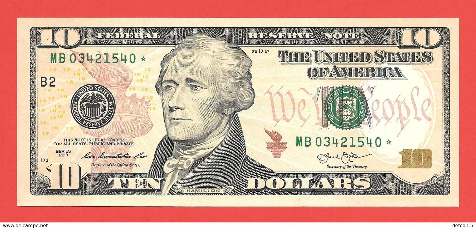 Mega Top-Rarität ! STAR-Note: 2x 10 US-Dollar Fortlaufend [2013] > MB03421540-...41* < 2. Lauf Mit 640.000 {$004-010} - Nationale Valuta