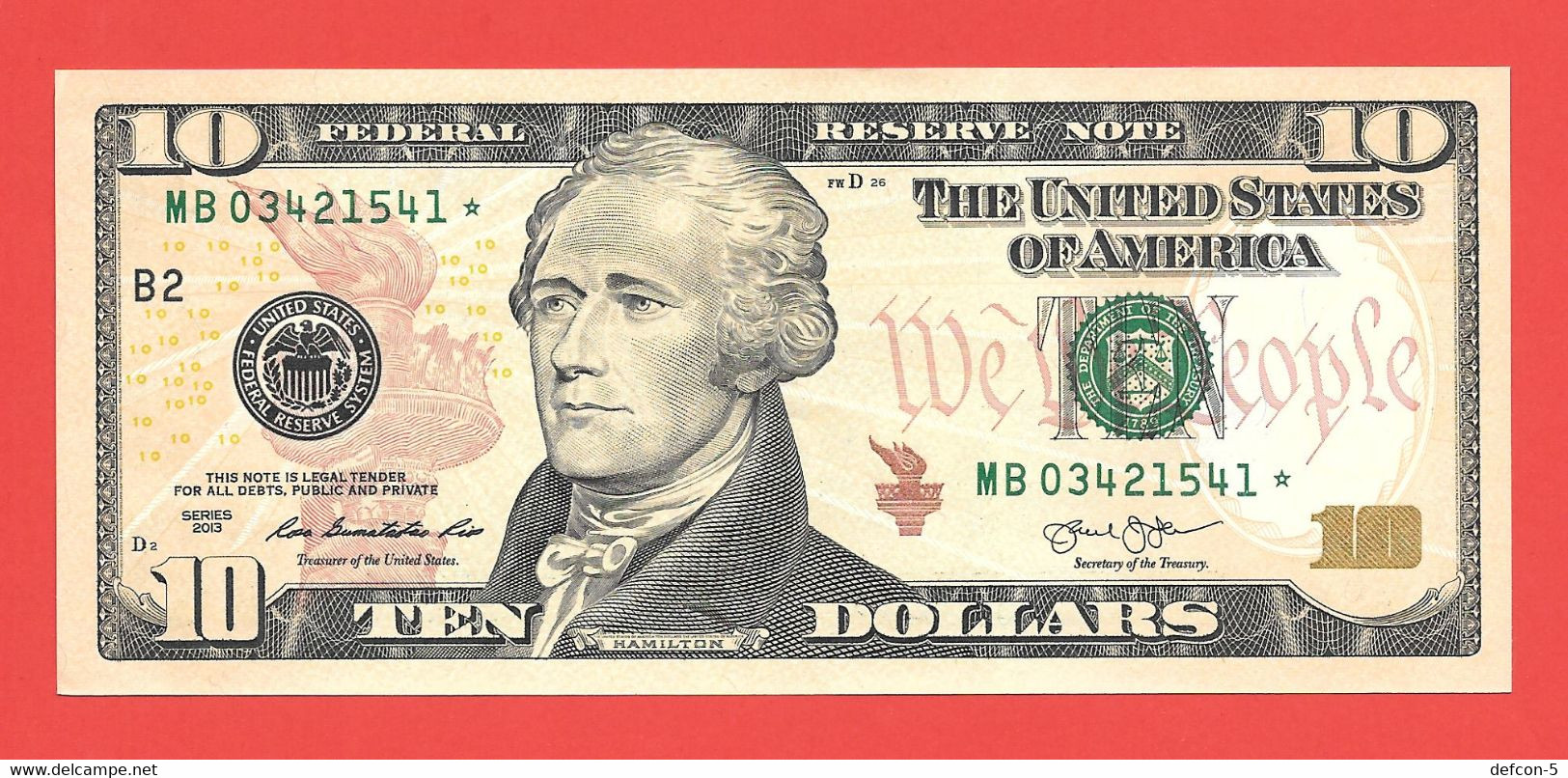 Mega Top-Rarität ! STAR-Note: 2x 10 US-Dollar Fortlaufend [2013] > MB03421540-...41* < 2. Lauf Mit 640.000 {$004-010} - Devise Nationale