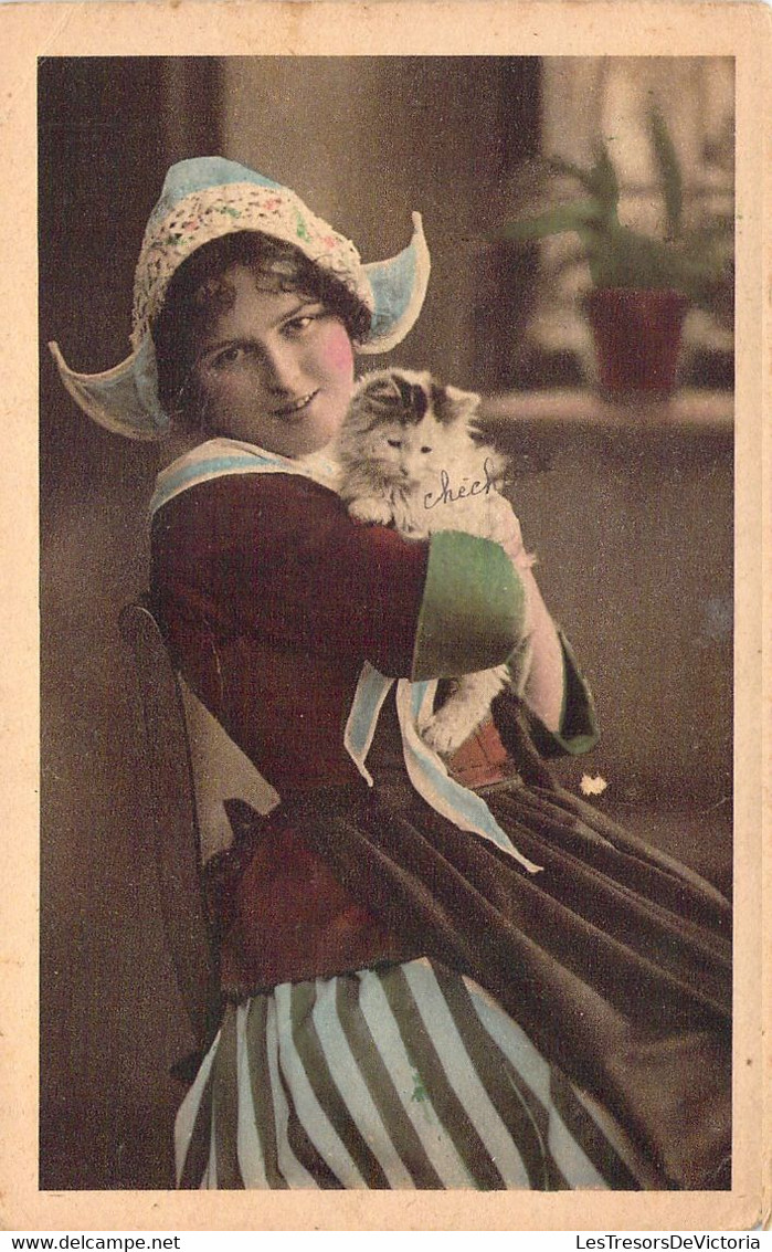 ANIMAUX - Chat Angora Dans Les Bras D'une Laitière - Carte Postale Ancienne - Cats