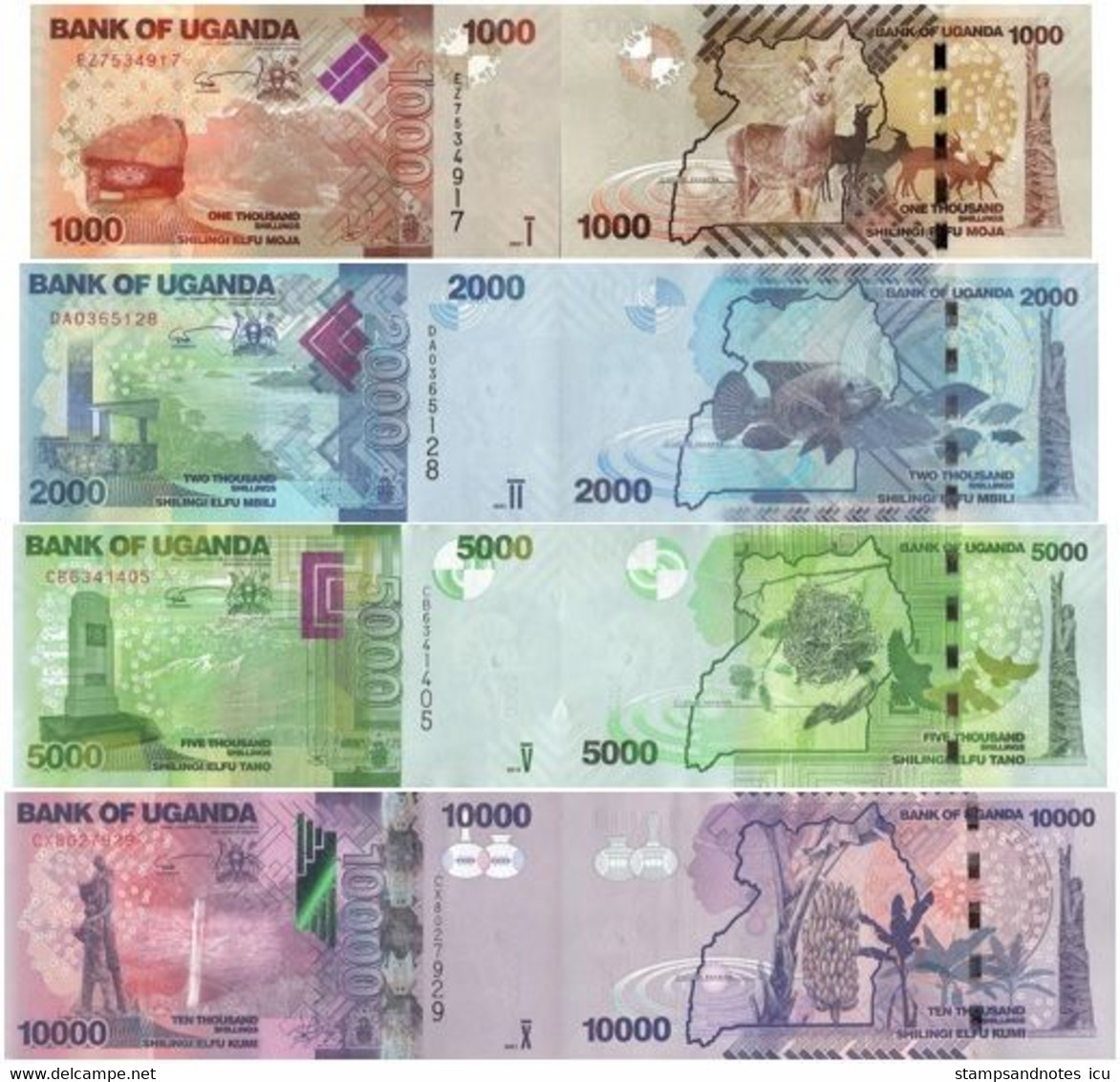 UGANDA 1000 2000 5000 10000 Shillings 2019 - 2021 P 49 50 51 52 UNC - Uganda