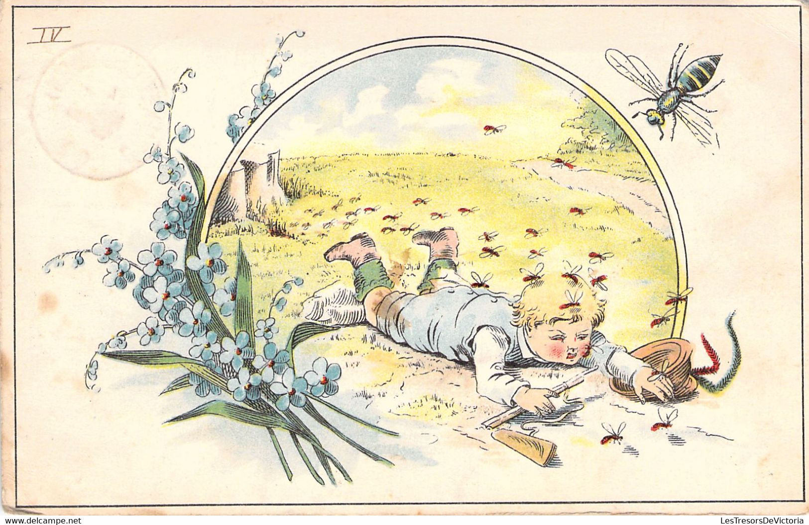 Illustration Non Signée - La Chasse Aux Insectes - Enfant Et Son Chapeau Chute - Carte Postale Ancienne - Abbildungen