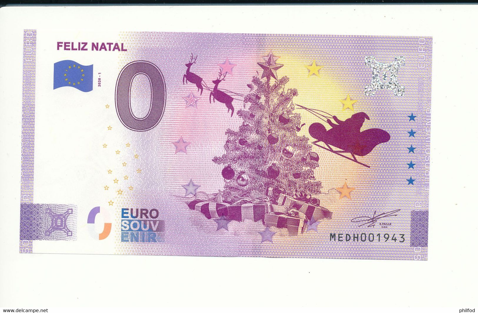 Billet Touristique 0 Euro - FELIZ NATAL - MEDH - 2020-1 -  n° 1943 - Billet épuisé - Autres & Non Classés