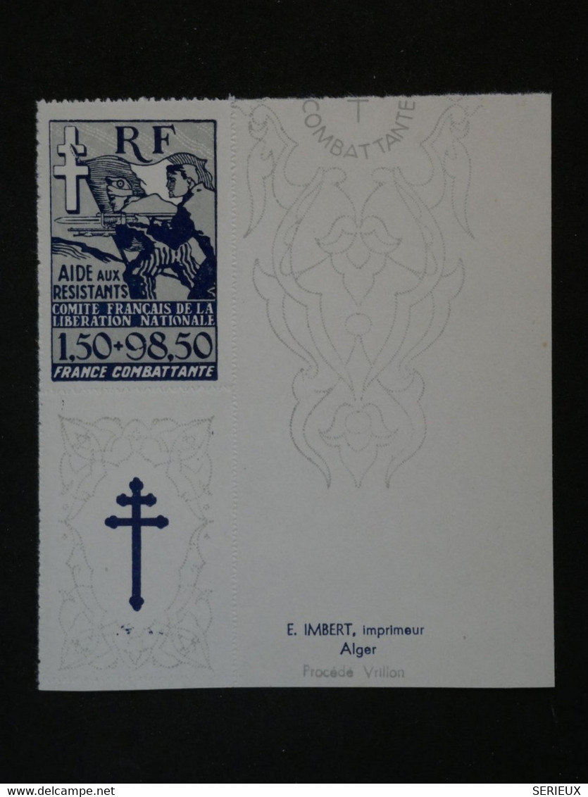 AO18  FRANCE LIBRE ALGER RARE  N°6    1943   AIDE AUX RESISTANTS  + +SUPERBE  TP NEUF AVEC VIGNETTE ATTENANTE ET BORD + - Otros & Sin Clasificación