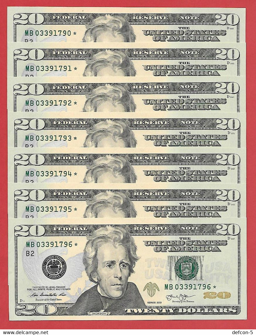 Mega Top-Rarität ! STAR-Note: 7x20 US-Dollar [2013] > MB03391790* - ...96* < 2. Lauf Mit 320.000 {$003-020} - Valuta Nazionale