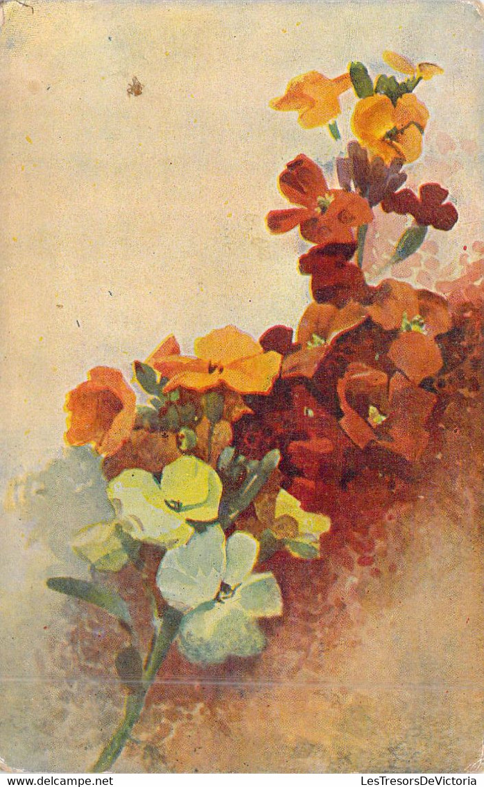 Fantaisie - Fleur - Fleurs Bleue Violette Et Orange - Illustration Non Signée - Carte Postale Ancienne - Fleurs