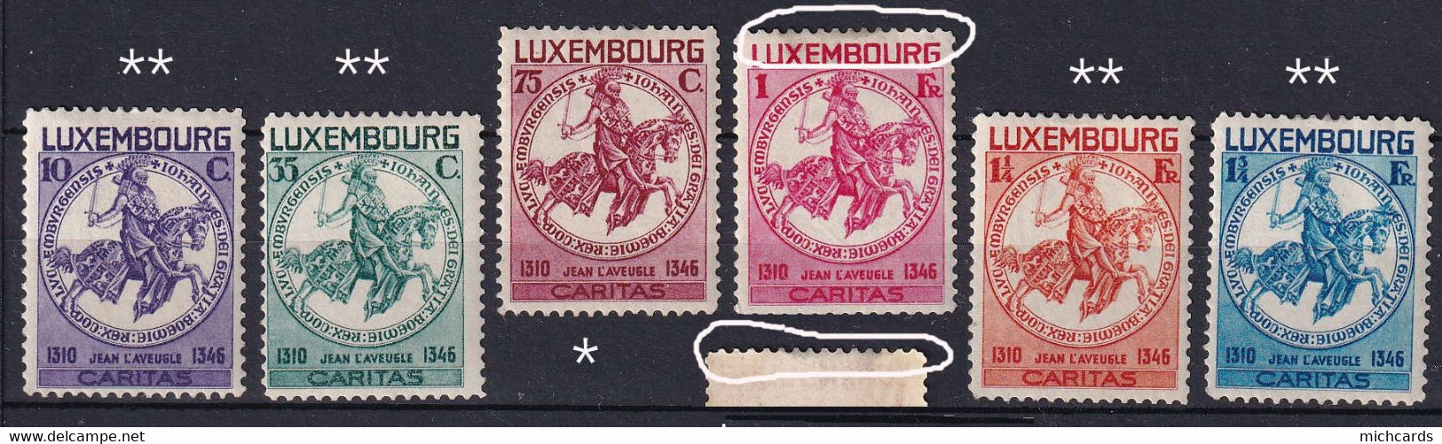 245 LUXEMBOURG 1934 - Y&T 252/53 Et 256/57 Neuf ** MNH - 254/55 Neuf * MLH - Caritas Cheval - 1926-39 Charlotte Rechterzijde