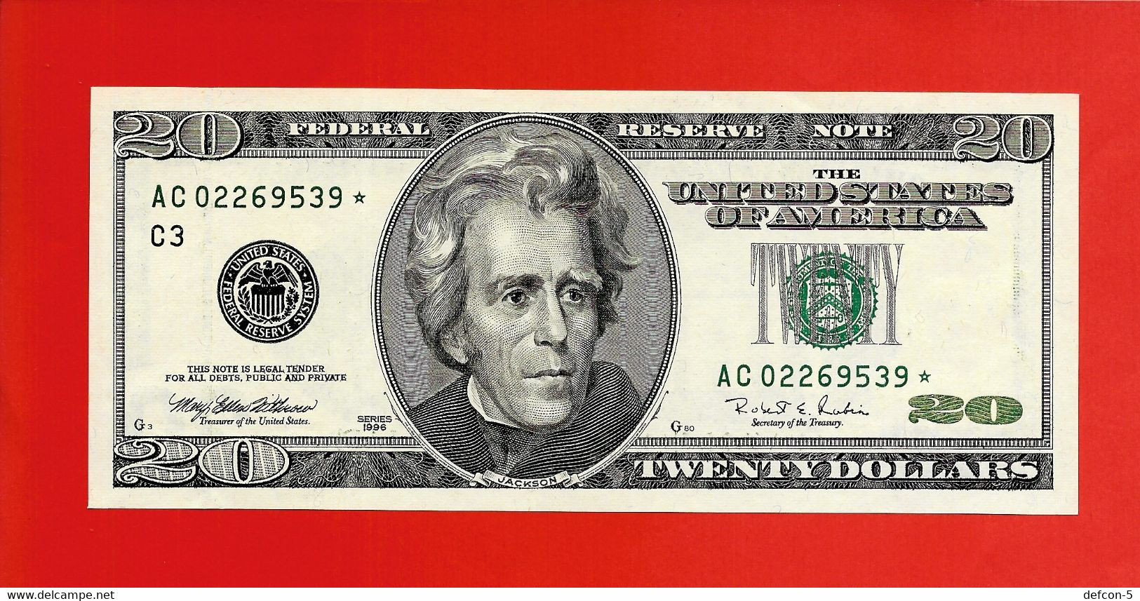 Rarität ! STAR-Note: 20 US-Dollar [1996] > AC02269539* < 1 Lauf Mit 3.200.000 {$014-020} - National Currency