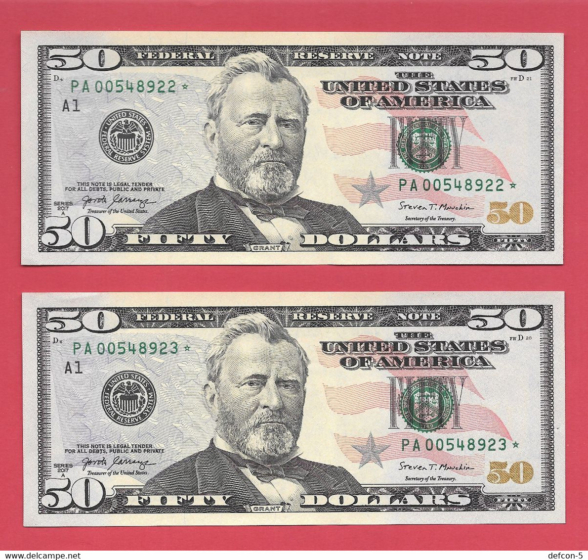 Mega Top-Rarität ! STAR-Note: 2x50 US-Dollar Fortlaufend [2017] > PA00548922* - ...23* < 1 Lauf Mit 640.000 {$005-050} - Devise Nationale