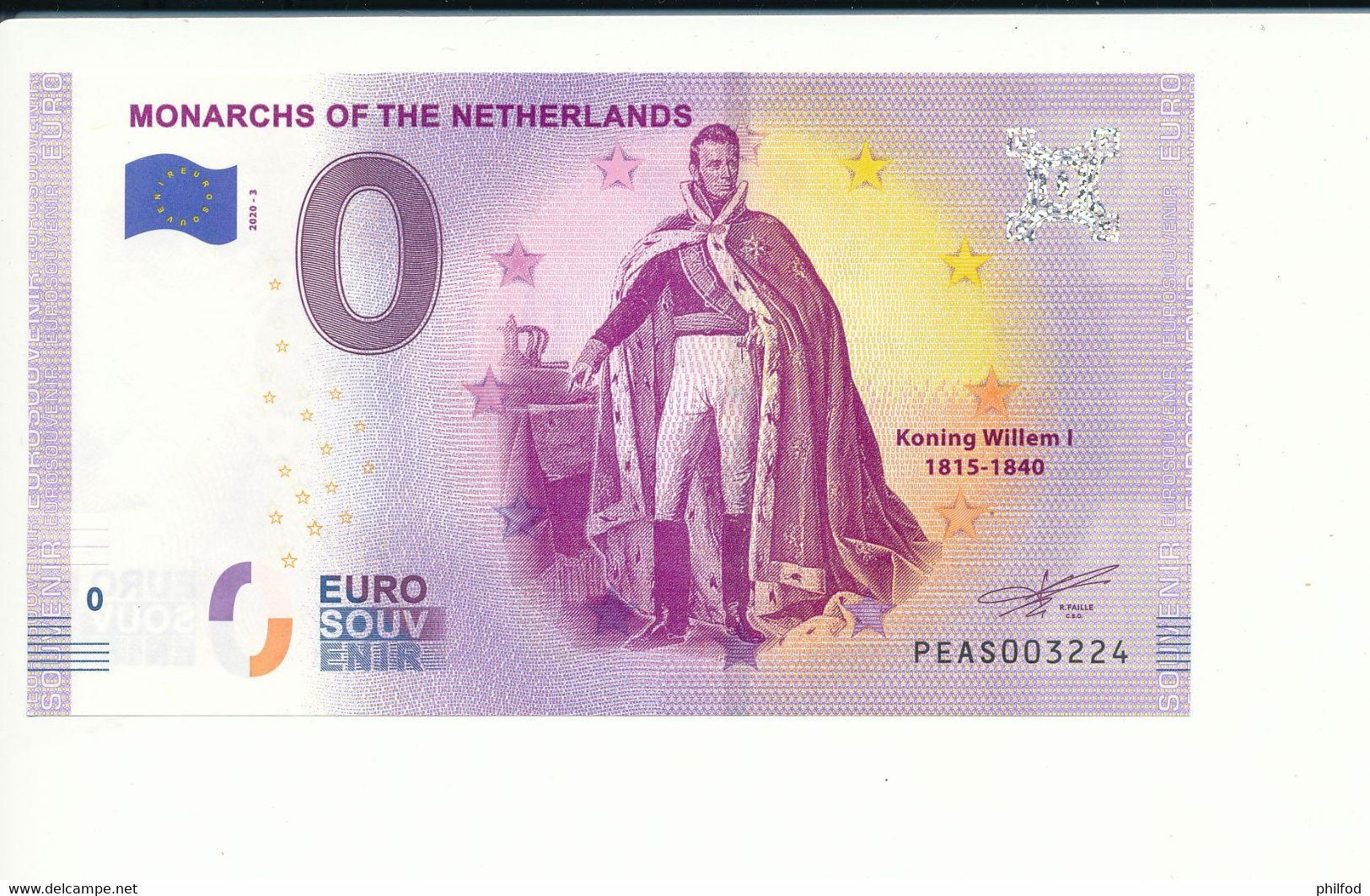 Billet Touristique 0 Euro - MONARCHS OF THE NETHERLANDS - PEAS - 2020-3 -  n° 3224 - Autres & Non Classés