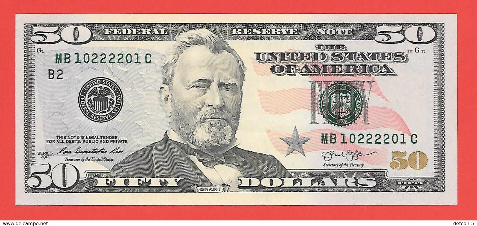 Mega Top-Rarität ! RADAR-Note: 50 US-Dollar [2013] > MB10222201C < {$001-RDR50} - Devise Nationale