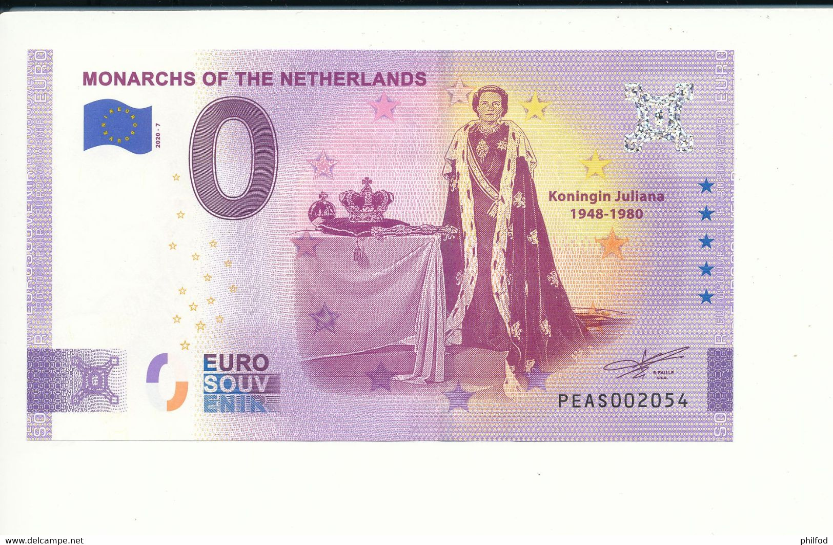 Billet Touristique 0 Euro - MONARCHS OF THE NETHERLANDS - PEAS - 2020-7 -  n° 2054 - Autres & Non Classés