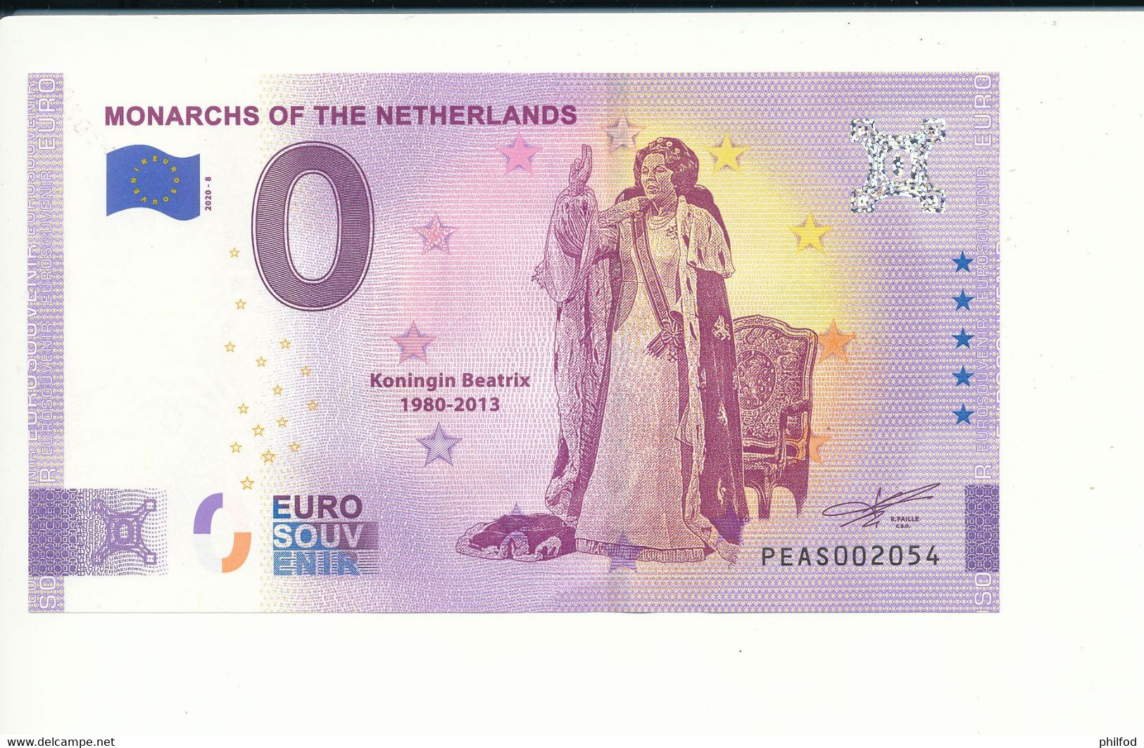 Billet Touristique 0 Euro - MONARCHS OF THE NETHERLANDS - PEAS - 2020-8 -  n° 2054 - Autres & Non Classés