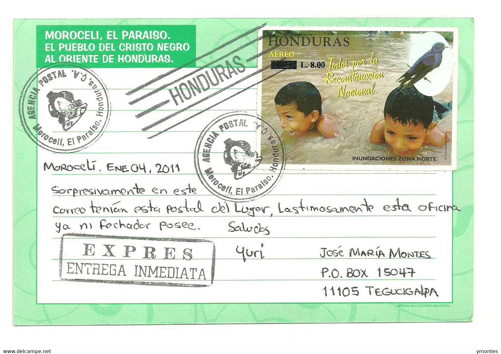 Circulated Moroceli To Tegucigalpa 2011, Bird Stamp - Honduras