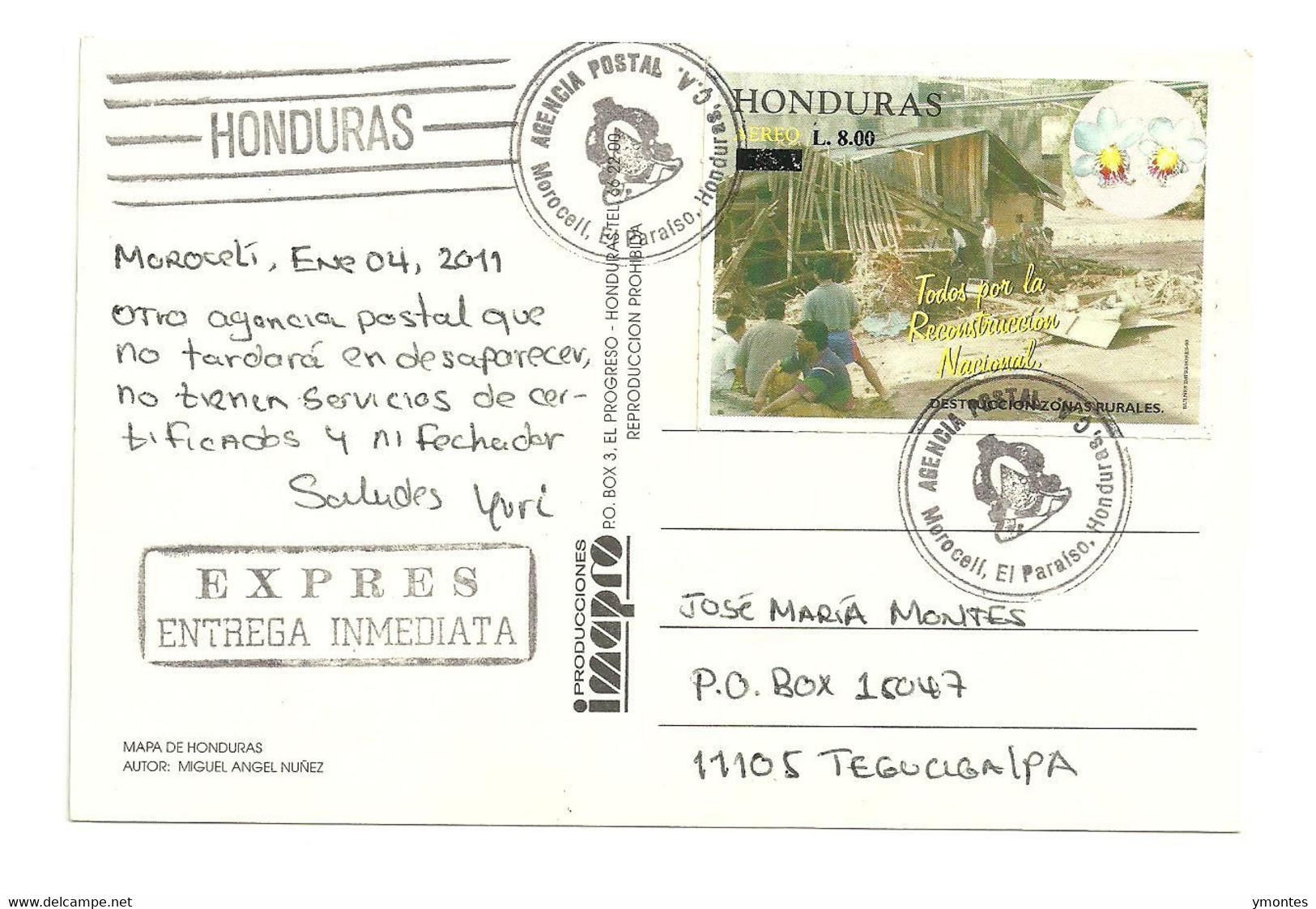 Circulated Moroceli To Tegucigalpa 2011, Orchid Stamps - Honduras