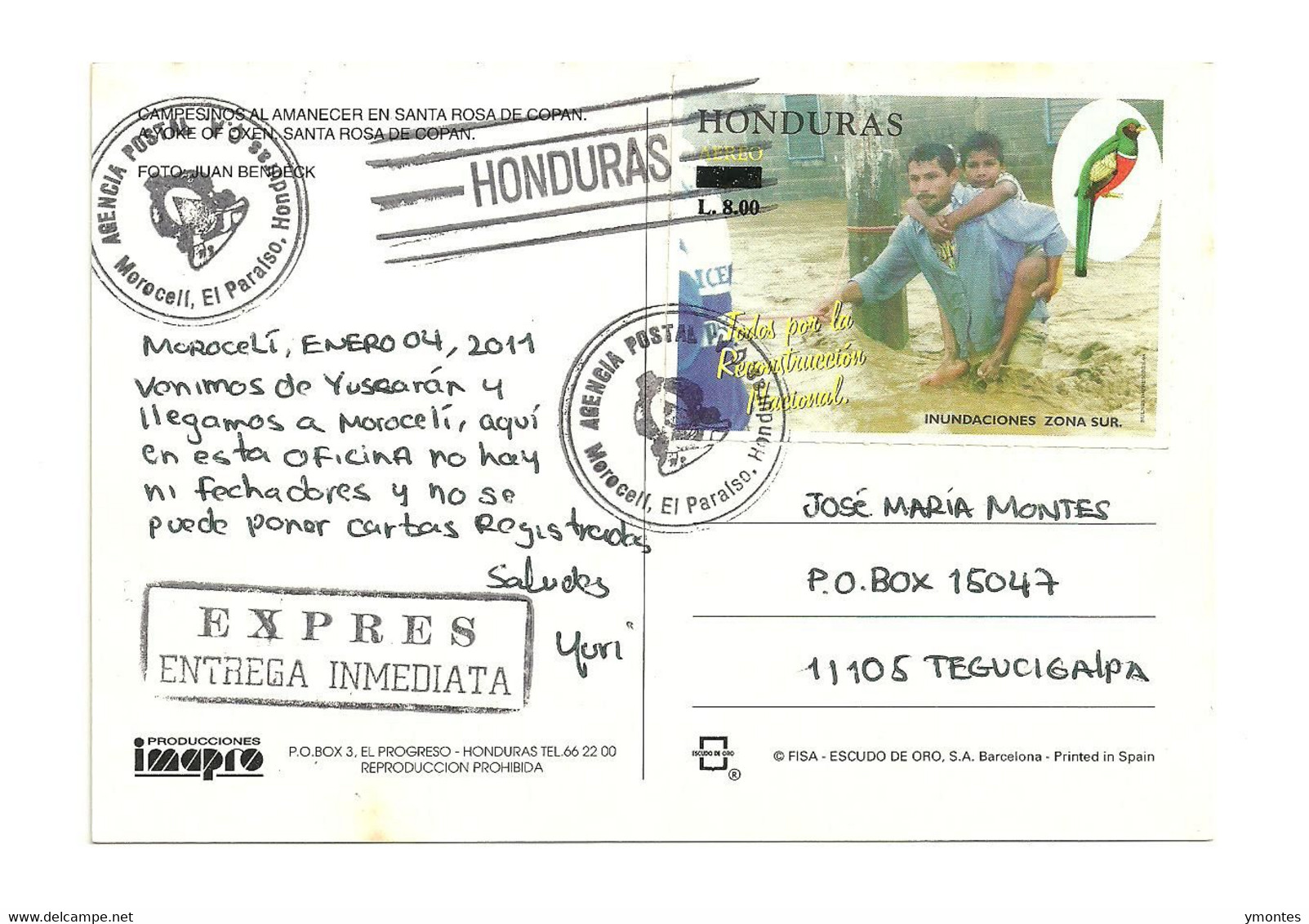 Circulated Moroceli To Tegucigalpa 2011, Bird Stamp - Honduras