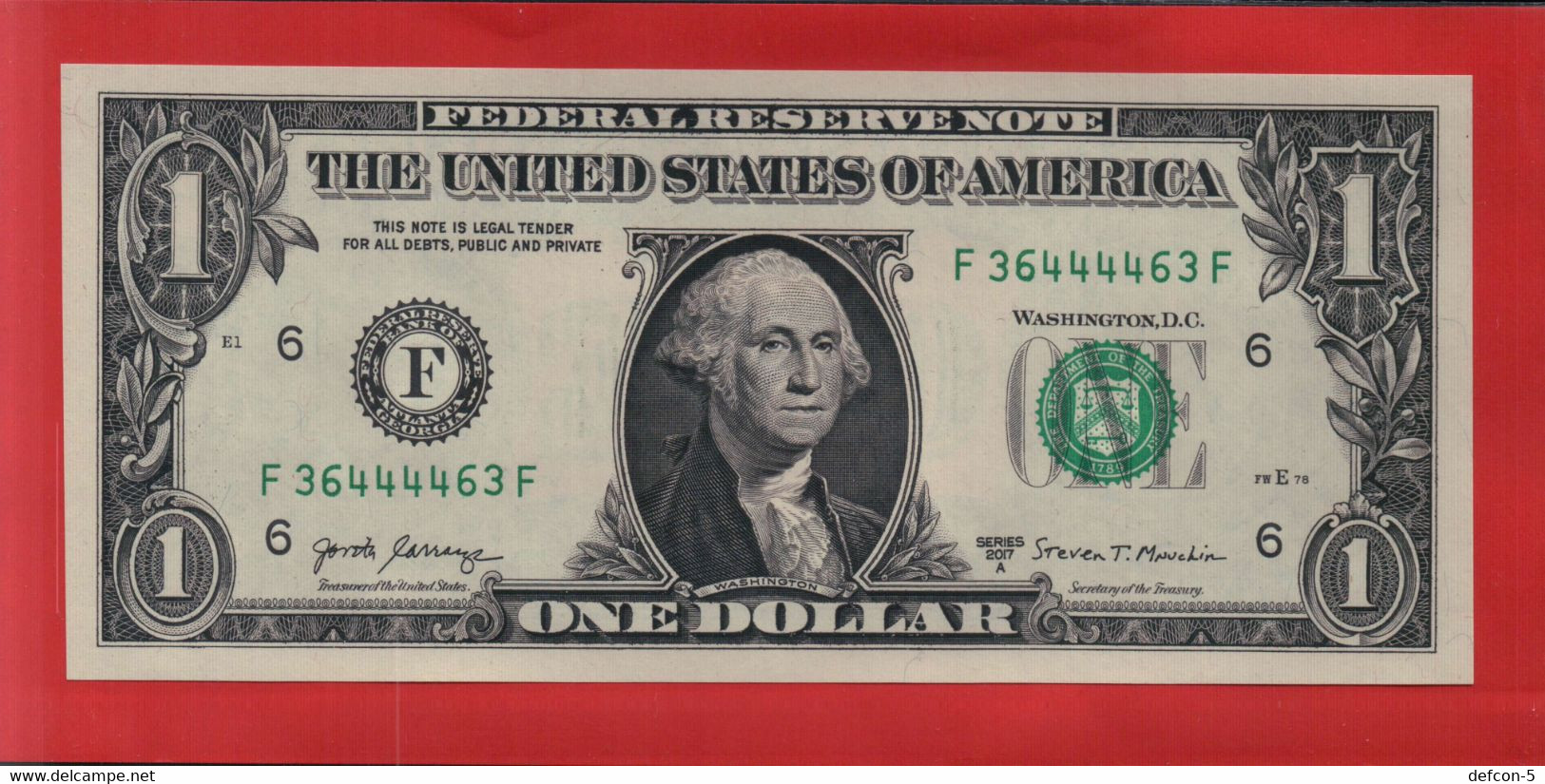 Mega-mega Top-Rarität ! RADAR-Note Incl. Buchstaben: 1 US-Dollar [2017] > F36444463F < {$025-RDR1} - Nationale Valuta