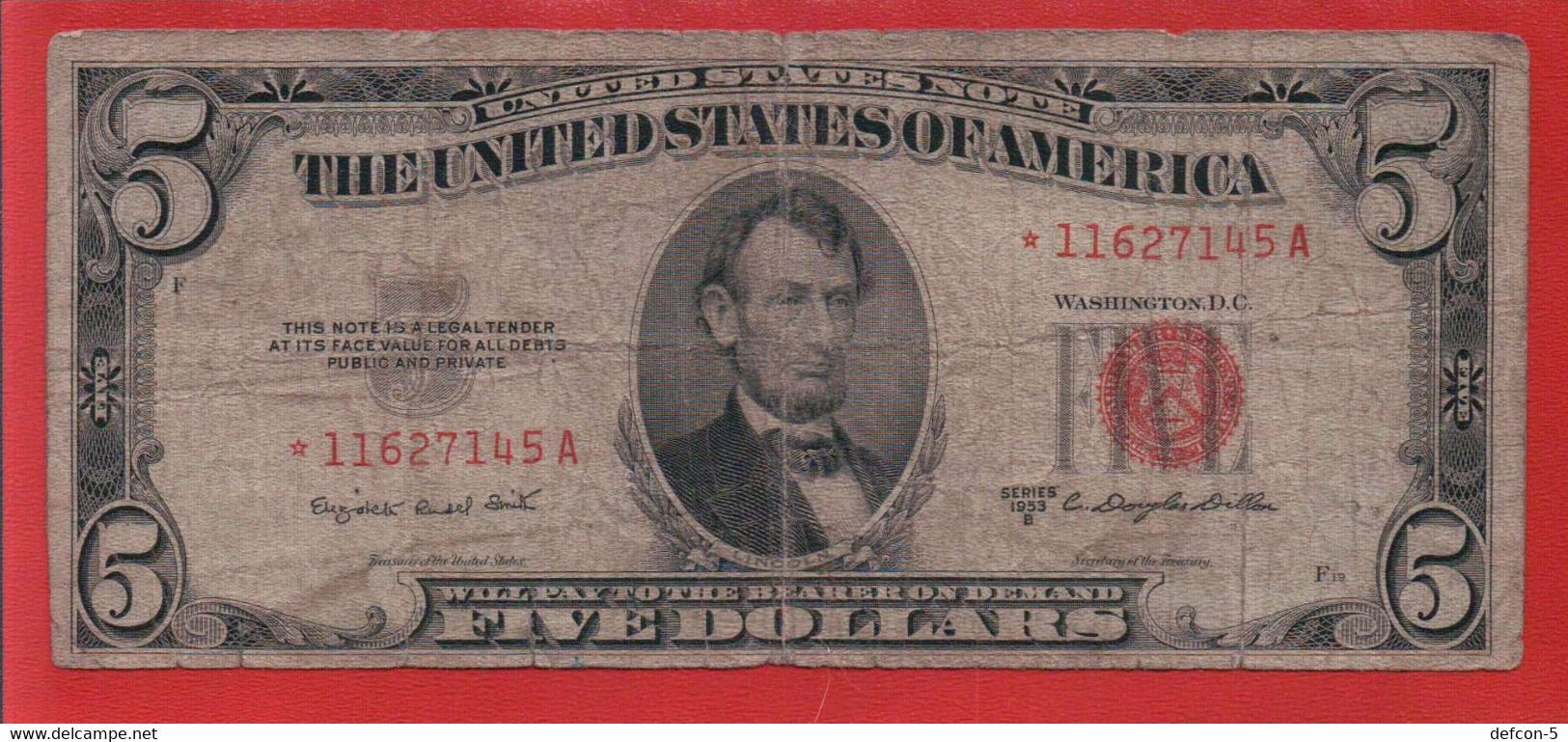 Mega Top-Rarität ! Red-Seal-Note As Star-Note: 5 US-Dollar  [1953] > *11627145A < {$003-RED5} - United States Notes (1928-1953)