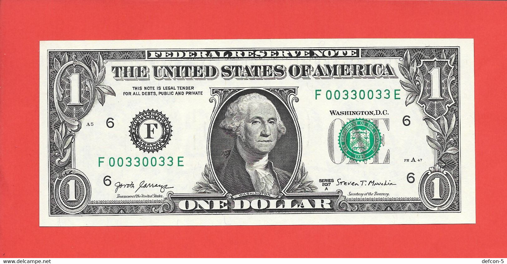 Mega Top-Rarität ! REPEATER-Note: 1 US-Dollar [2017] > F00330033E < {$003-REP1} - Nationale Valuta