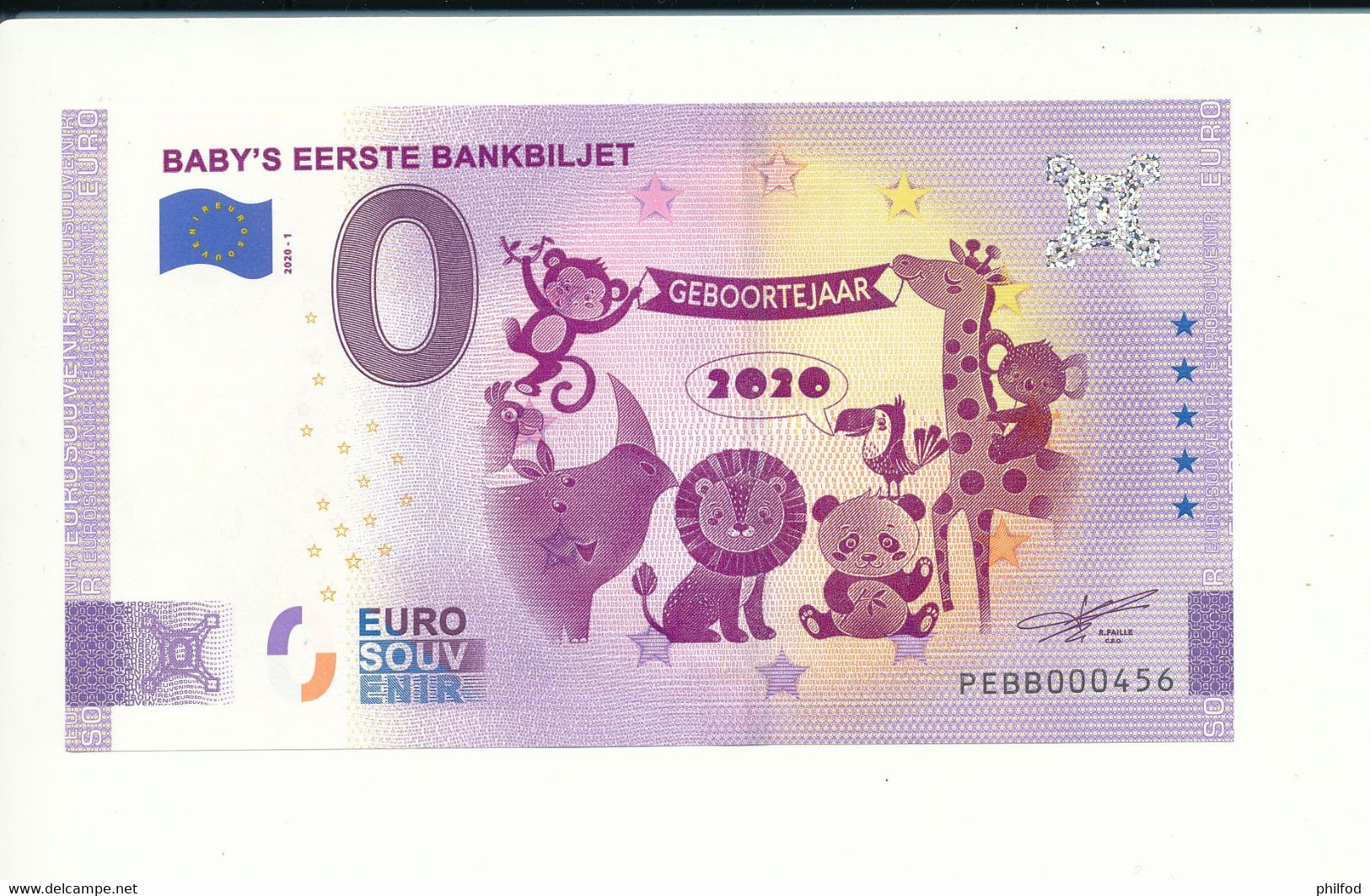 Billet Touristique 0 Euro - BABY'S EERSTE BANKBILJET - PEBB - 2020-1 -  n° 456 - Autres & Non Classés