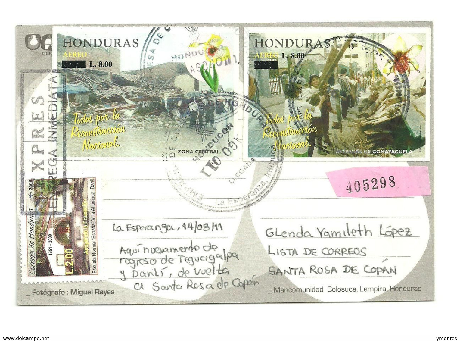 Circulated La Esperanza To Santa Rosa De Copan 2011( Birds Stamps) - Honduras