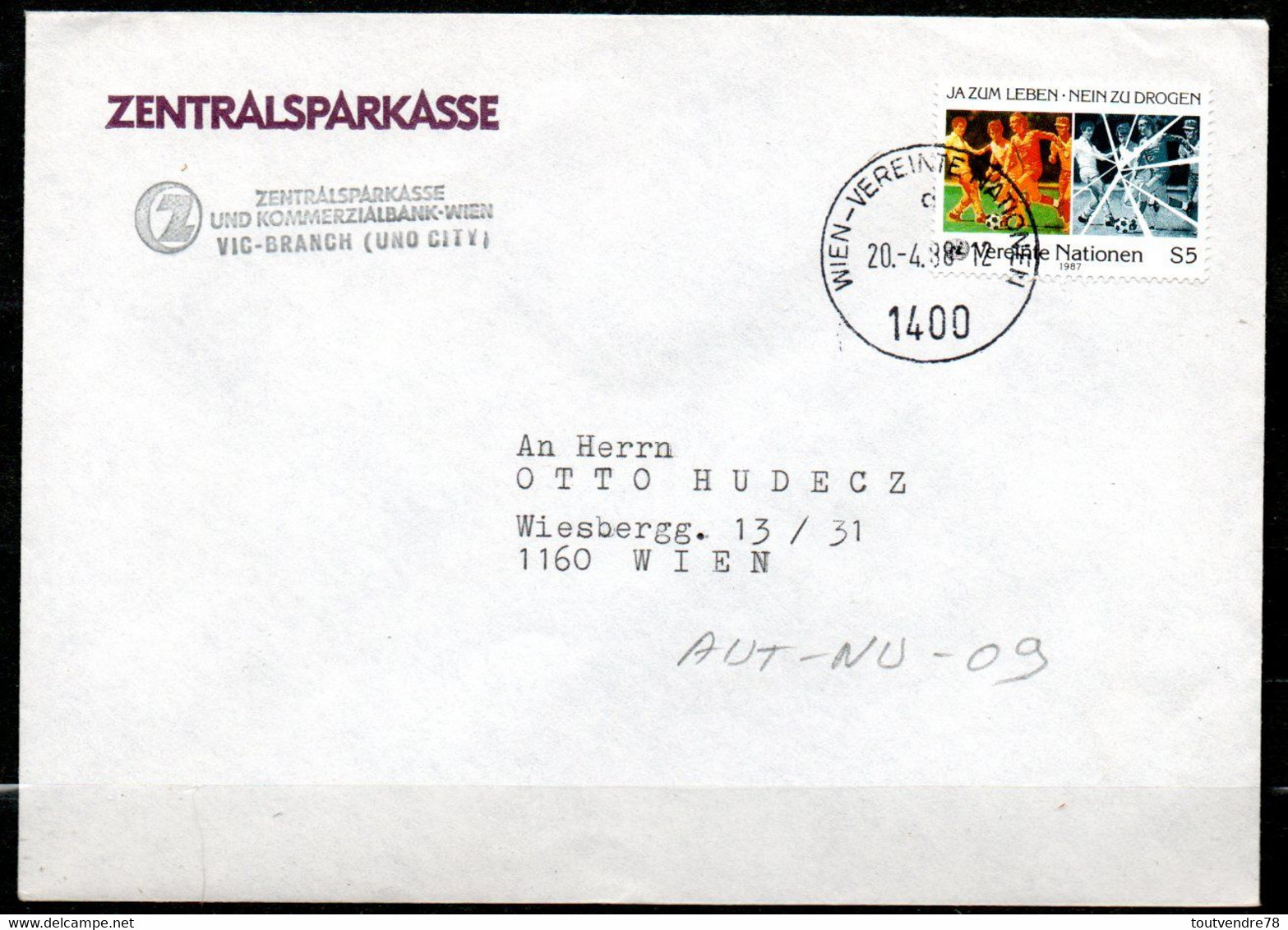 AUT-NU-09 : Autriche NU 1988 / Drogue Dans Le Sport / Banque Centrale D'épargne - Storia Postale