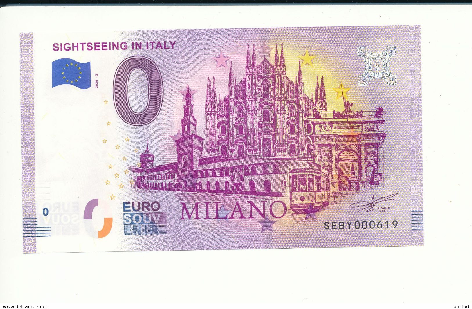 Billet Touristique 0 Euro - SIGHTSEEING IN ITALY - SEBY- 2020-3 - N° 619 - Autres & Non Classés