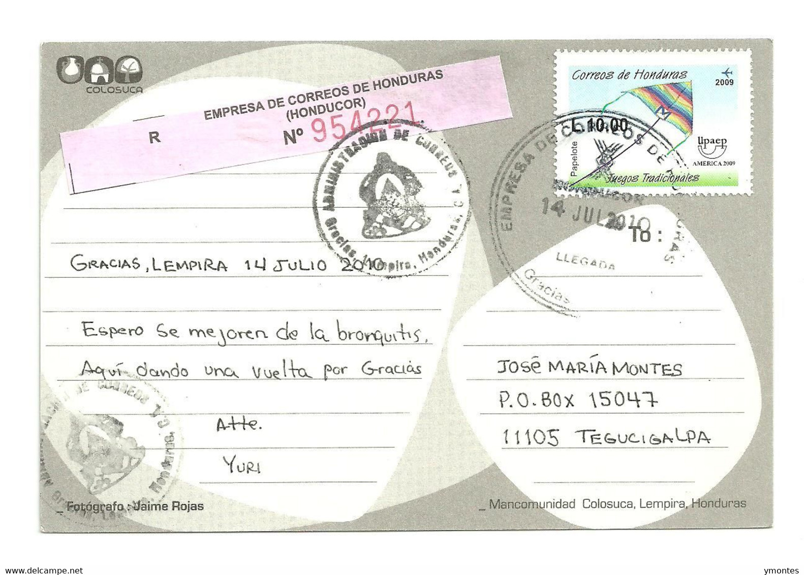 Circulated Gracias, Lempira To Tegucigalpa 2010 , UPAEP 2009 Stamp - Honduras