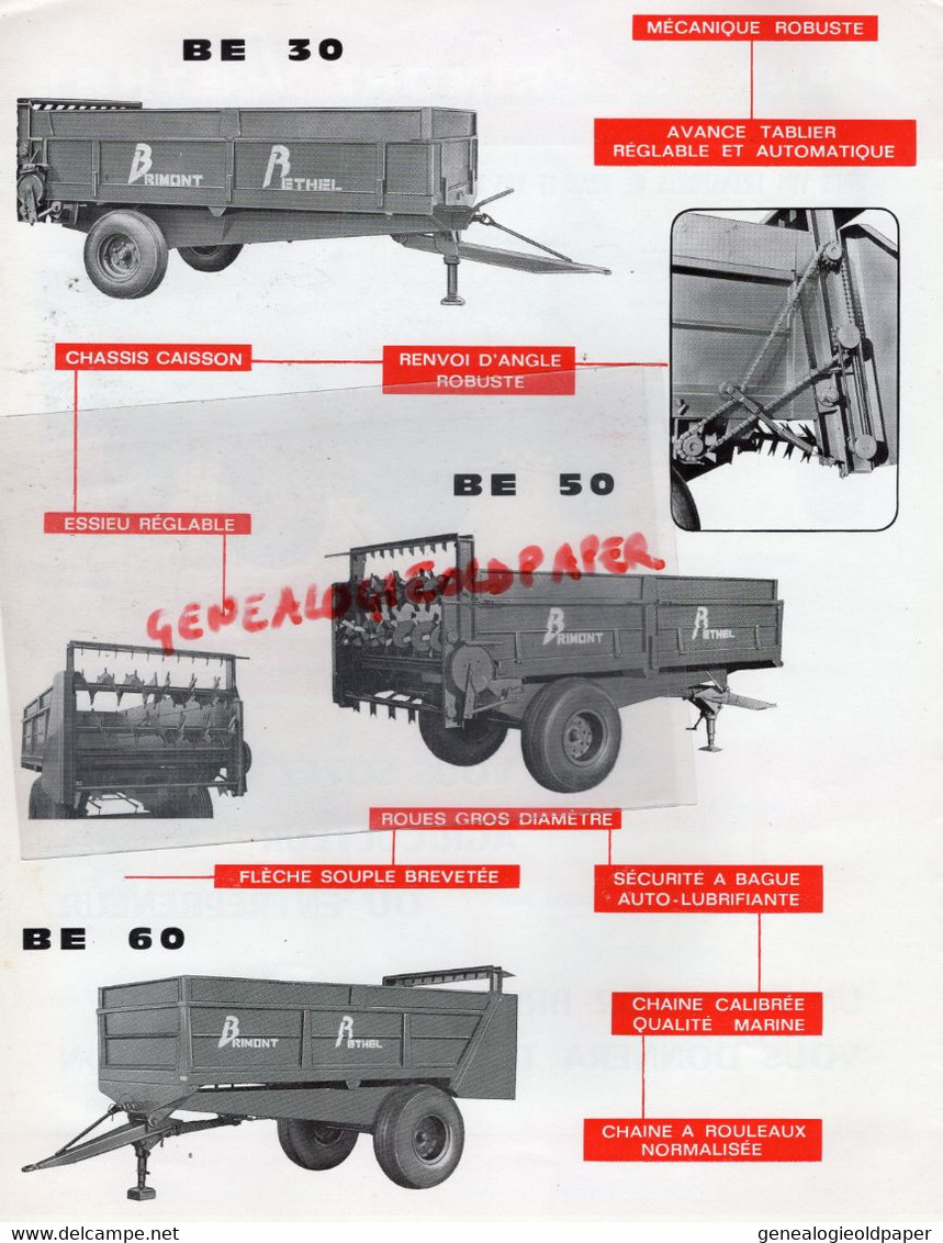 08-RETHEL- RARE PUBLICITE BENNES BRIMONT- AGRICULTURE CONSTRUCTIONS METALLIQUES -SEMI REMORQUE A BENNE EPANDEUR - Agriculture