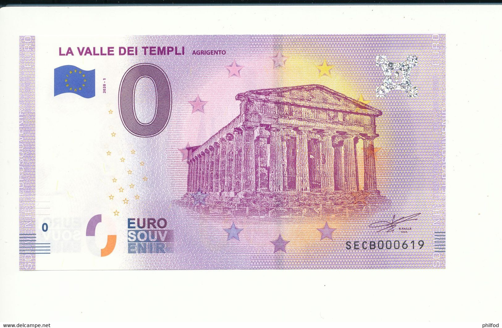 Billet Touristique 0 Euro - LA VALLE DEI TEMPLI AGRIGENTO - SECB- 2020-1 - N° 619 - Autres & Non Classés