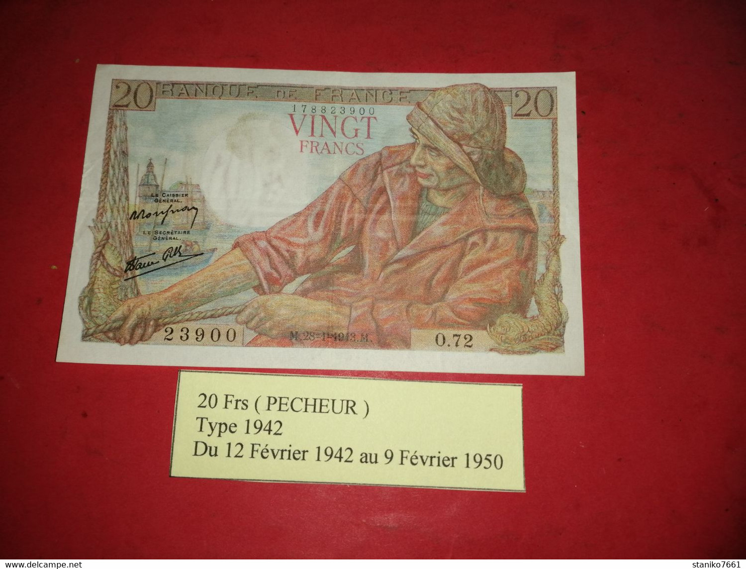 BILLET DE 20 FRANCS PÊCHEUR M 28 1 1943 M O.72 23900 - 20 F 1942-1950 ''Pêcheur''