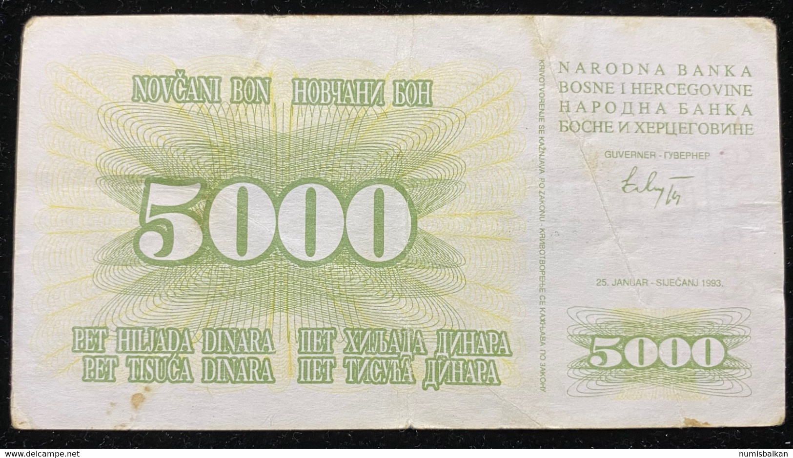 Bosnia, 5000 Dinars 1993, Pick 16b - Bosnie-Herzegovine