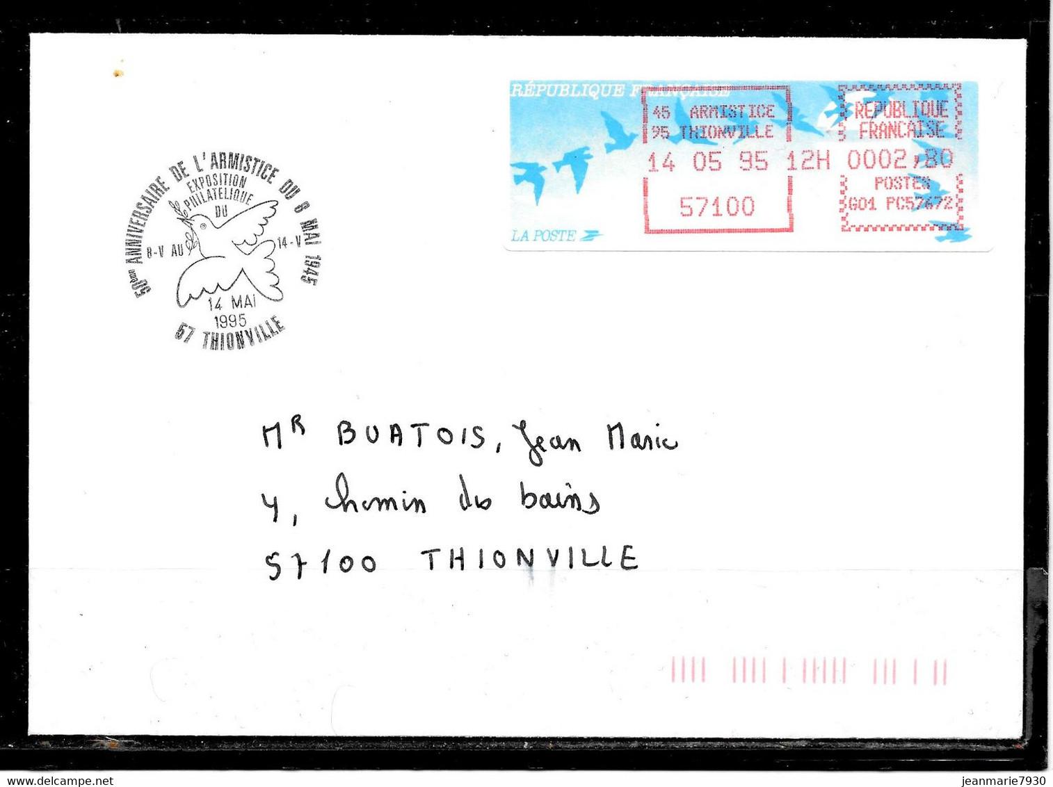 1G79 - CACHET DU 50 ème ANNIVERSAIRE DE L'ARMISTICE DU 8 MAI 1945-EXPOSITION PHILATELITIQUE DE THIONVILLE DU 8 AU 14 MAI - 1990 Type « Oiseaux De Jubert »