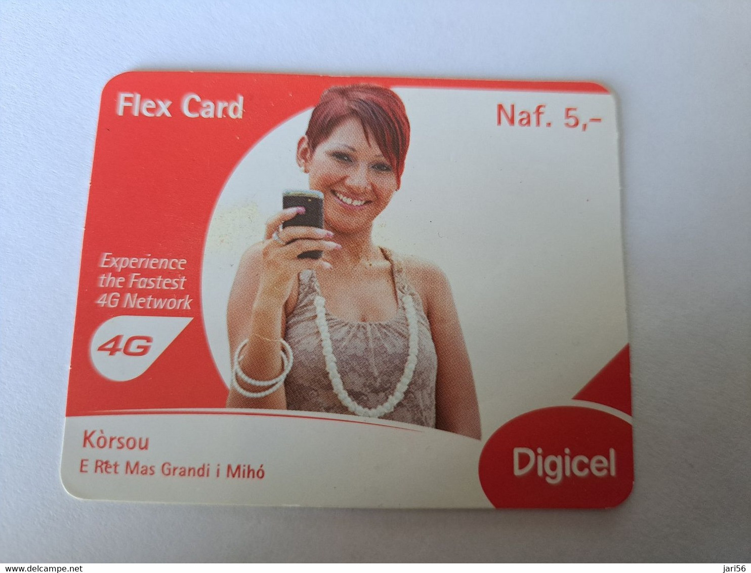 CURACAO  DIGICEL FLEX CARD  NAF 5,-  LADY ON PHONE    DATE 30/06/2013   VERY FINE USED CARD        ** 12087** - Antilles (Neérlandaises)
