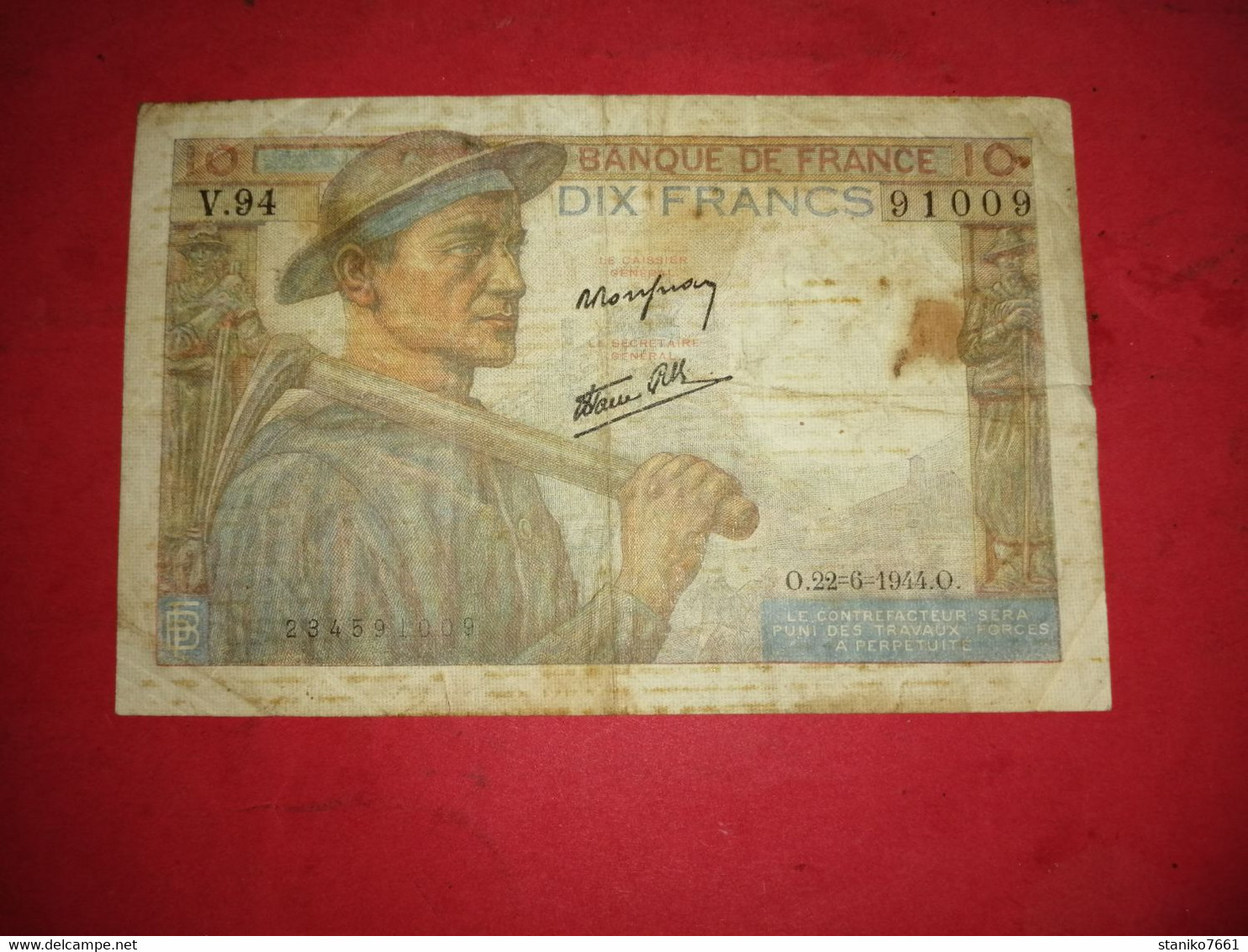 BILLET DE 10 FRANCS MINEUR O 22 6 1940 O V.94 - 10 F 1941-1949 ''Mineur''