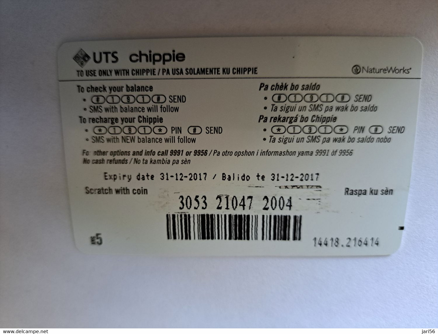 ANTILLES NETHERLANDS/ UTS   CHIPPIE BLEU CARD   Prepaid  $5 , -         Fine Used Card  **12090** - Antilles (Neérlandaises)