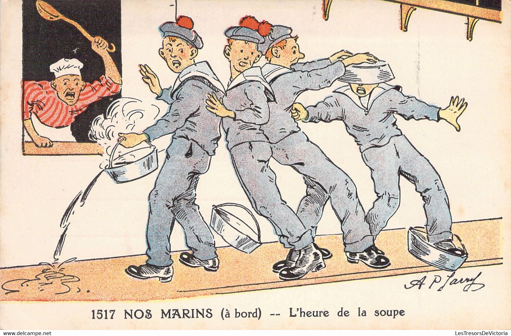 MILITARIA - HUMOUR Signée AP JARRY - Nos Marins à Bord - Carte Postale Ancienne - Humour