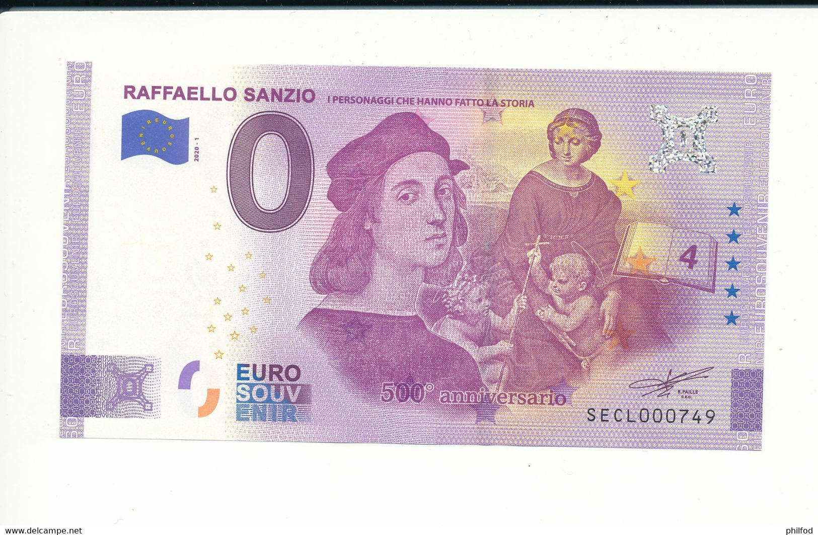 Billet Touristique 0 Euro - RAFFAELLO SANZIO I PERSONAGGI CHE HANNO FATTO LA STORIA - SECL- 2020-1 - N° 749 - Autres & Non Classés