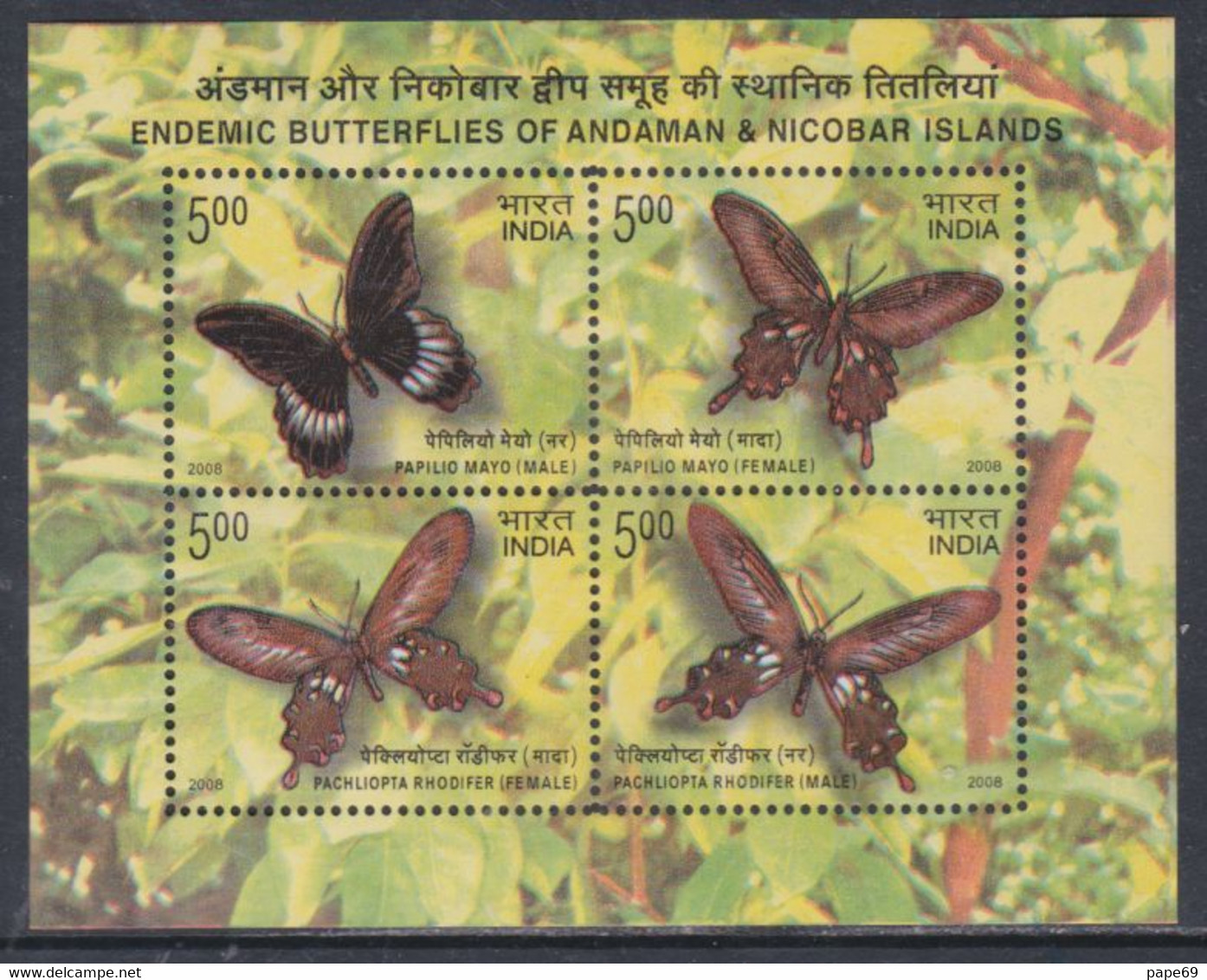 Inde BF N° 50  XX  Faune : Papillons, Le Bloc Sans Charnière, TB - Blocks & Sheetlets