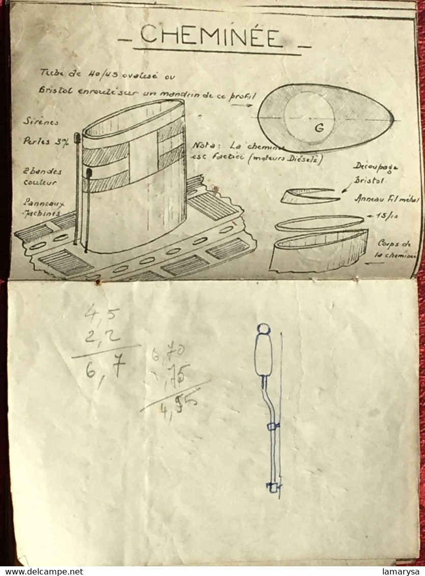 Accastillage-Cheminée-Ancres-Vergues-P. Cale-Embarcations-Projecteur-Livret Marin Ecole Marine Française-Le Perreux-1944 - Schiffe