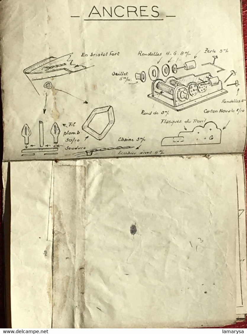 Accastillage-Cheminée-Ancres-Vergues-P. Cale-Embarcations-Projecteur-Livret Marin Ecole Marine Française-Le Perreux-1944 - Barcos