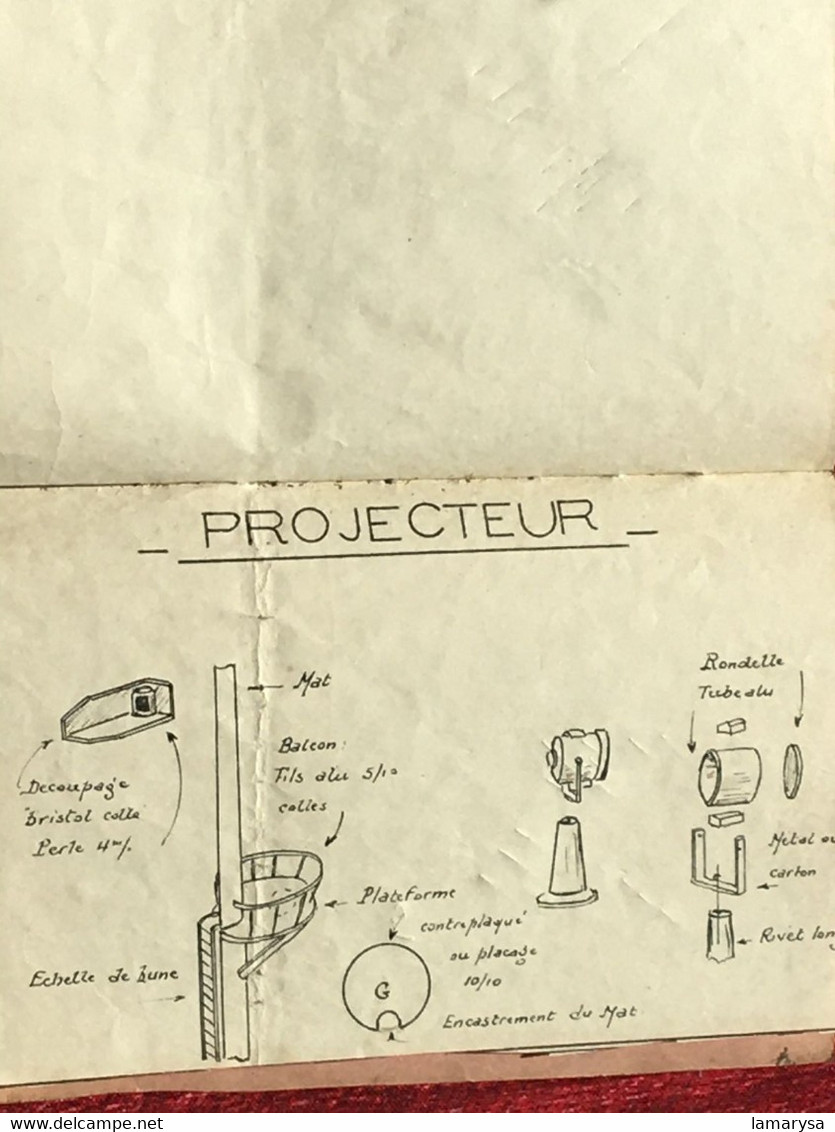 Accastillage-Cheminée-Ancres-Vergues-P. Cale-Embarcations-Projecteur-Livret Marin Ecole Marine française-Le Perreux-1944