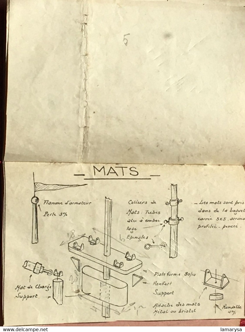 Accastillage-Cheminée-Ancres-Vergues-P. Cale-Embarcations-Projecteur-Livret Marin Ecole Marine française-Le Perreux-1944