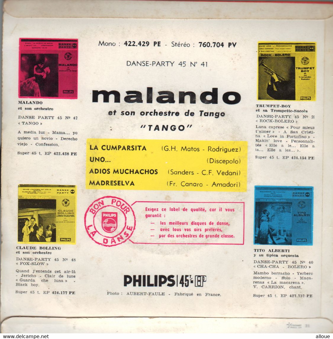 MALANDO ET SON ORCHESTRE DE TANGO -  FR EP - LA CUMPARSITA   + 3 - Autres - Musique Espagnole