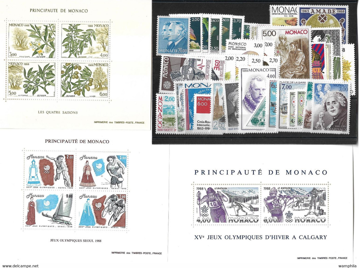 Monaco Année Complète 1988, 49 Timbres**/ Neufs Sans Charnière. Cote 164€. - Komplette Jahrgänge